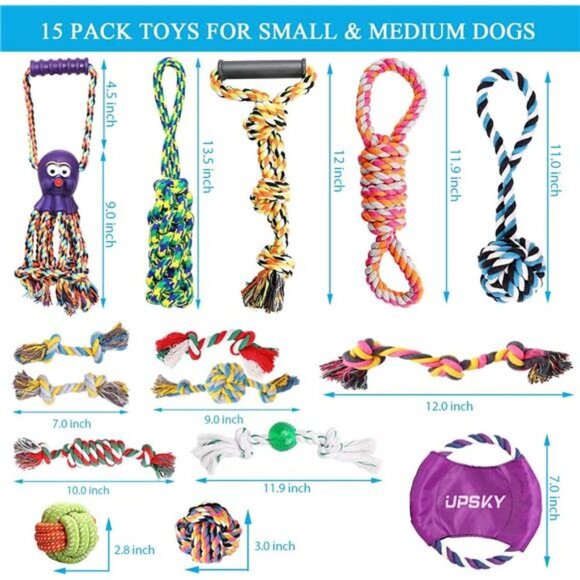 Dog Rope Toys 15 Pack Dog Toys,Puppy Grinding Teething Chew Toys,Tug of War Toys - Picture 2 of 6
